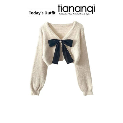 Korean Style  Knot Short Knitted Sweater Dress Two Piece Set Slimming Waist Design Casual Fashion for Women