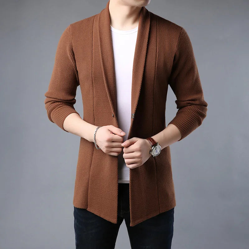 Top Grade New Brand Knit Fashion Cardigan Men Sweater Korean Woolen Casual Long Slim Fit Coats Japanese Jacket Men Clothes