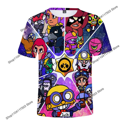 Brawler Leon Shooter Kids T-shirt Shooting Game Spike 3D Print Tshirt Boys Girls Cartoon Tops Teen Clothes