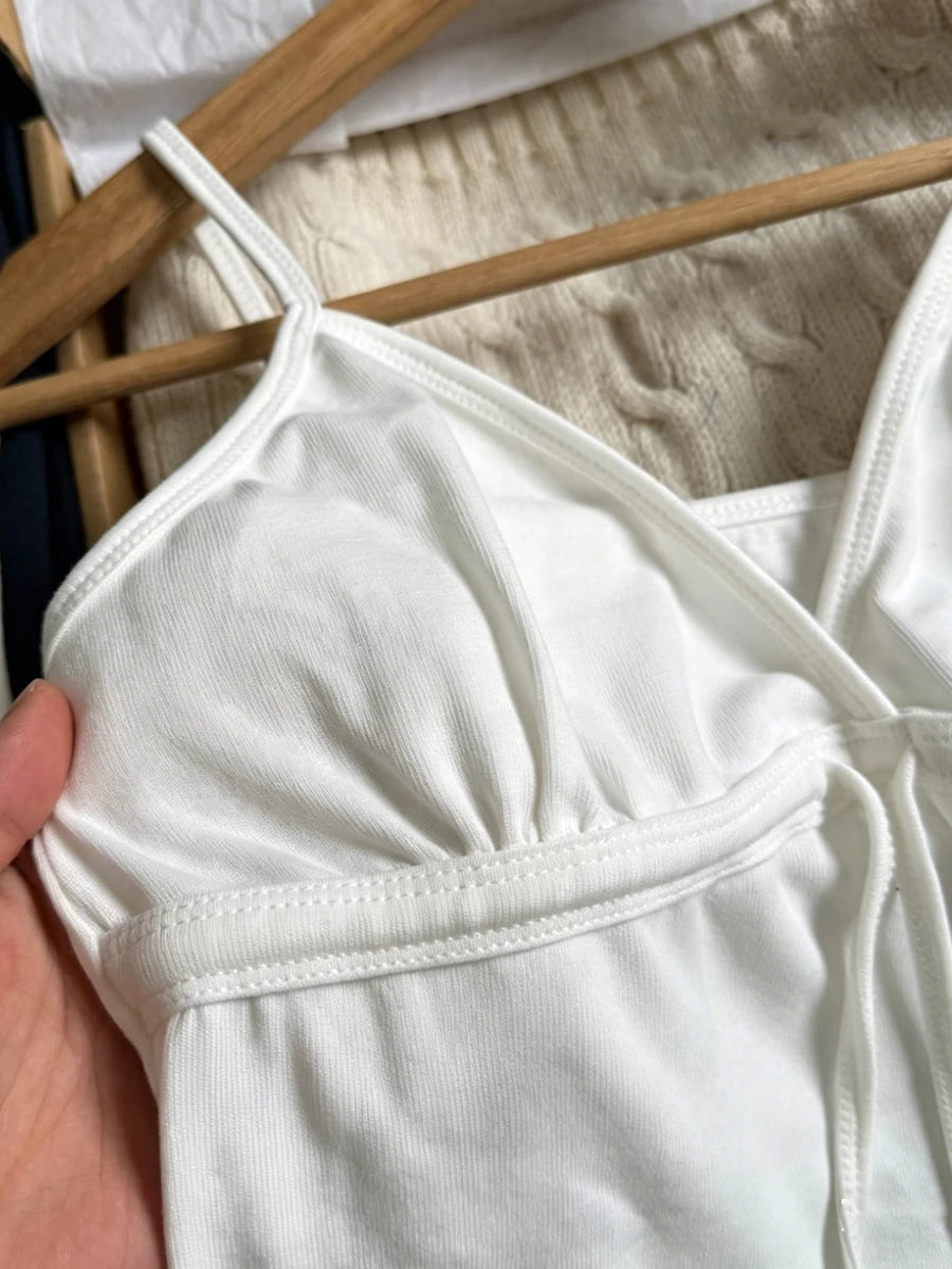 Sweet Lace-up Camisole Women Summer Streetwear Simple Basic Deep V-neck Sleeveless Vests Vintage Cute Cotton Tank Tops Y2K
