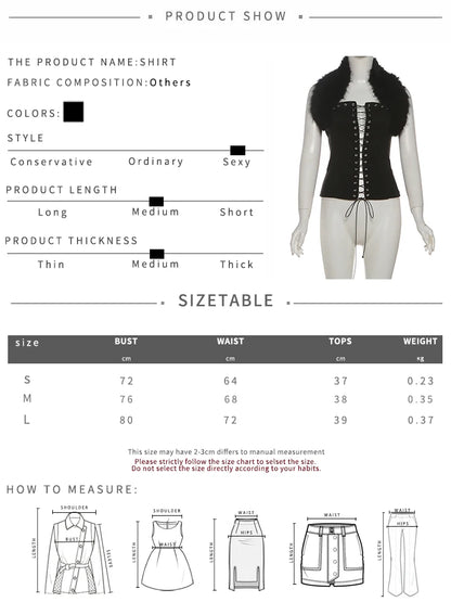 Sisterlinda Furry Patchwork Sexy Tank Top Women Y2K Halter Backless Shirring Sleeveless Stretch Coquette Midnight Party Clubwear