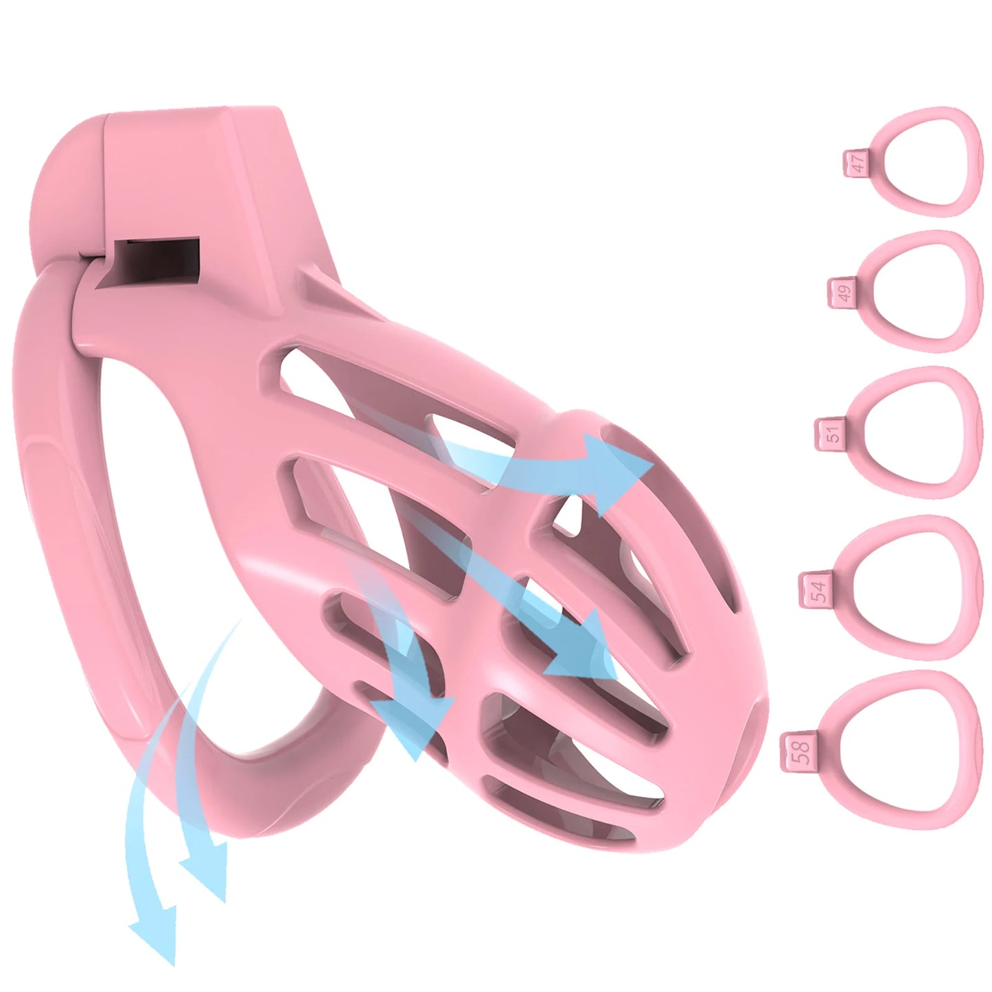 Pink Adjustable Male Chastity Device with Birdcage Cage 5 Ring Sizes Secure Long-Term Chastity Harness for BDSM Training And Cou