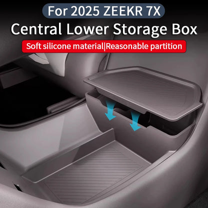 For 2025/2026 ZEEKR 7X Central Control Lower Level Organizer Storage Box Armrest Box Below Silicone Tray Car Accessory