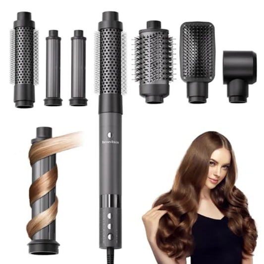 6 in 1 Blow Dryer Brush Set Grey/ Blind Boxes, Powerful Hair Dryer Brush with Auto-Winding Curl L/R, Fast Drying, Smooth Blowou