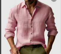 Men's Solid Color Long Sleeve Shirt Autumn Button Loose Fit Casual Breathable Top Men Fashion Basic Shirts