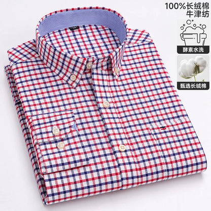 100% cotton men's long-sleeved shirt, casual plaid cotton shirt for young and middle-aged people, large size, authentic shirt