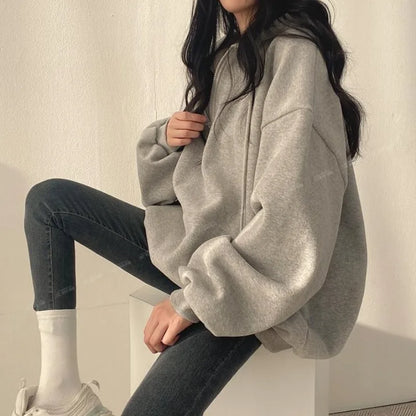 Y2K Korean Hoodie Women Harajuku Casual Hooded Coats Lantern Long Sleeve Pocket Pullover Sweatshirt