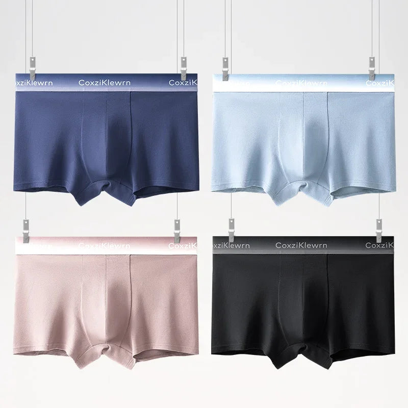 4PCS【LORIEN CREST】New Men's Underwear Pure Cotton Soft Breathable Fashion Solid Color U Convex Comfortable boxer for male