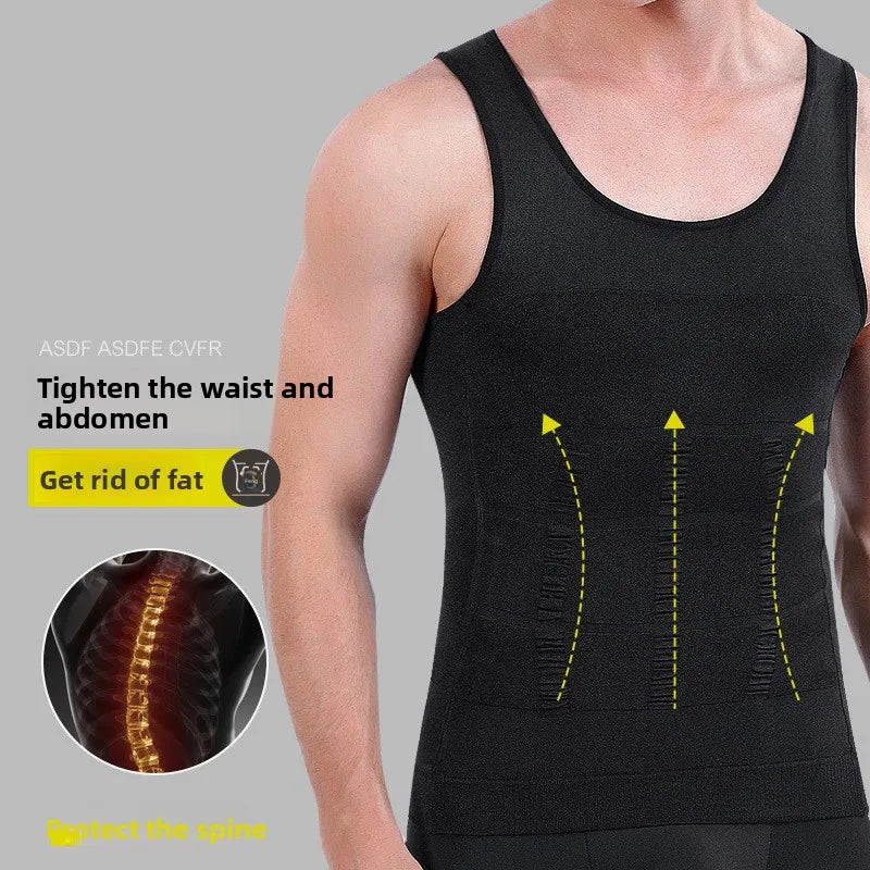 New Slimming Body Shaper Chest Binder Slimming Waist Vest  Men's T-shirt Vest Sleeveless Fitness Sports Clothes Vest Sleeveless