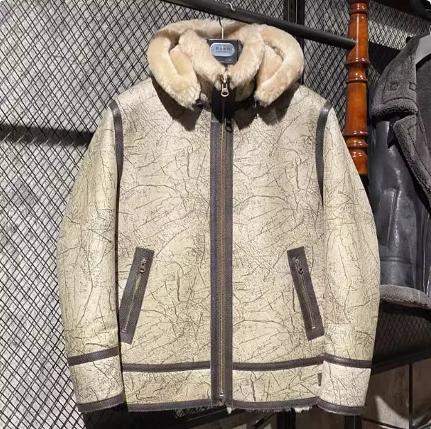 AYUNSUE Mens Fur Jackets Coats Genuine Leather Jacket Real Sheepskin Jackets for Men Winter Clothes Natural Fur Coat Slim Fit