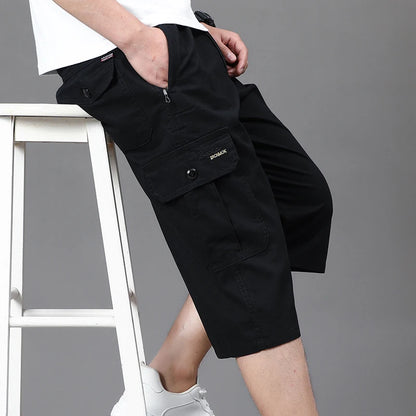 Summer Zipper Pocket Workwear Shorts Mens Knee Cargo Pants 2026 Cotton Shorts Men Climbing Jogger Elastic Waist Sports Work Wear