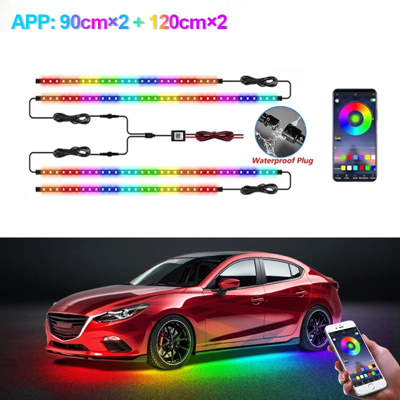 BLALION Car Flexible Underglow Strip Light LED Underbody APP Remote Sound Control RGB Neon Light Atmosphere Lamp Auto Decoration