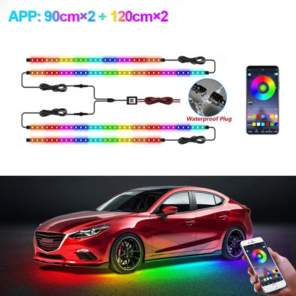BLALION Car Flexible Underglow Strip Light LED Underbody APP Remote Sound Control RGB Neon Light Atmosphere Lamp Auto Decoration