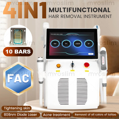 New 4-in-1 Titanium Ice 5000W RF Hair Removal 755/808/940/1064nm, Painless IPL Tattoo Removal Device CE