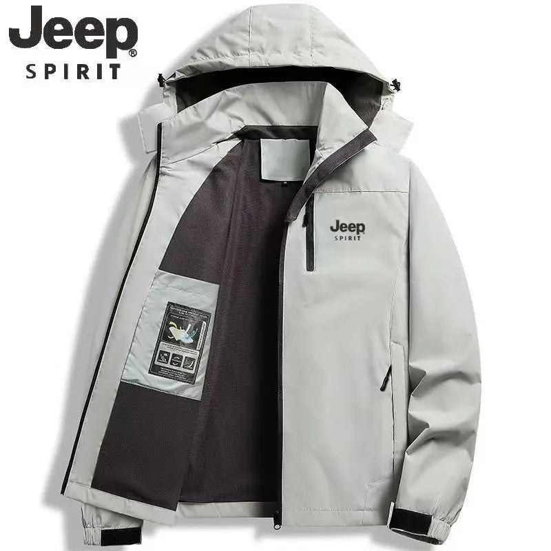 Jeep Spirit 2026 New Men's Spring/Autumn Outdoor Jacket with Removable Hood, Windproof and Waterproof Upper