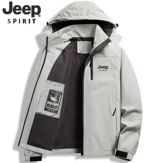 Jeep Spirit 2026 New Men's Spring/Autumn Outdoor Jacket with Removable Hood, Windproof and Waterproof Upper
