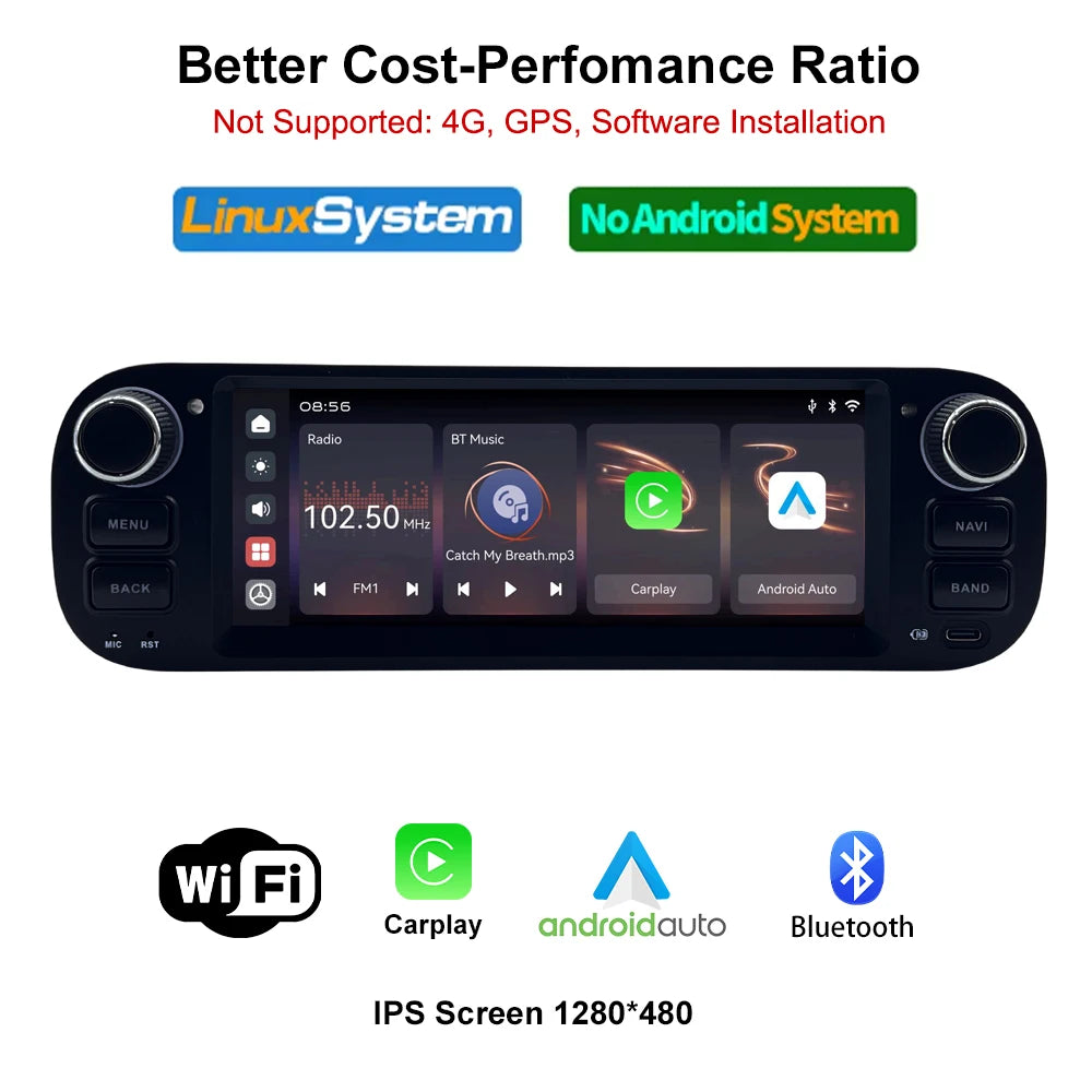 For Fiat Panda 2013-2020  Auto Multimedia Player  6.86" Touch Screen Steering Wheel Control Car GPS Navigation  Bluetooth Call