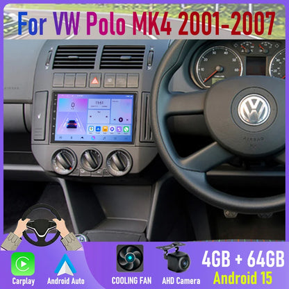7''  For VW Polo MK4 2001-2007 Car Radio Stereo Android 15 Auto Navi CarPlay Wifi Rear Camera Head Unit GPS FM BT Google Map FM