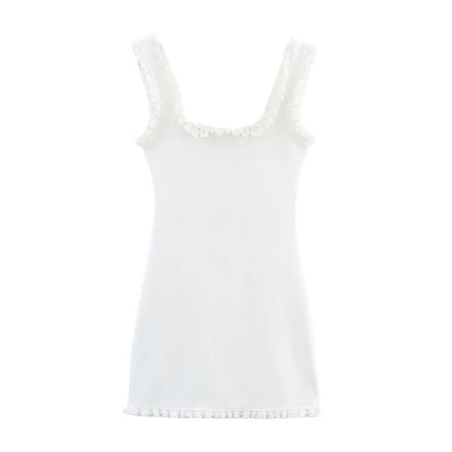 HH Female Summer Sexy Slim Dress 2 Color Solid Square Collar Sleeveless Backless Flower Decoration Women's Fashion Dresses