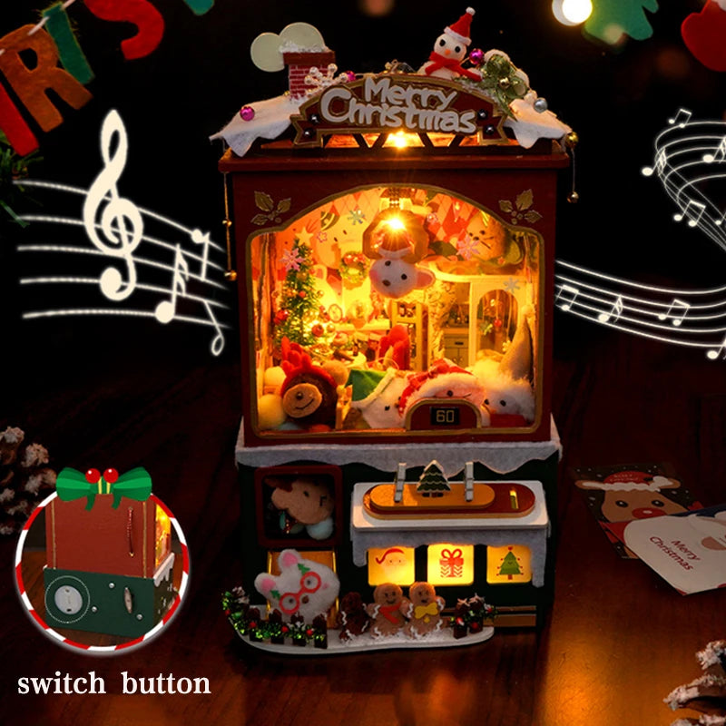 Christmas Gift DIY DIY Book Nook Wooden Christmas Doll House 3D Puzzle Assembly Building Model Bookshelf Insert Decoration Toys