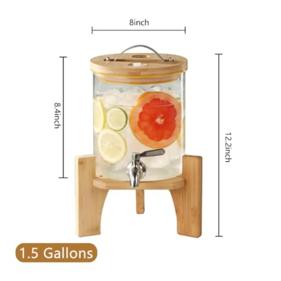 Beverage Dispenser, Glass Drink Dispenser with Stand, Glass water dispenser with Spigot, Large Drink Dispensers for Parties, Ba