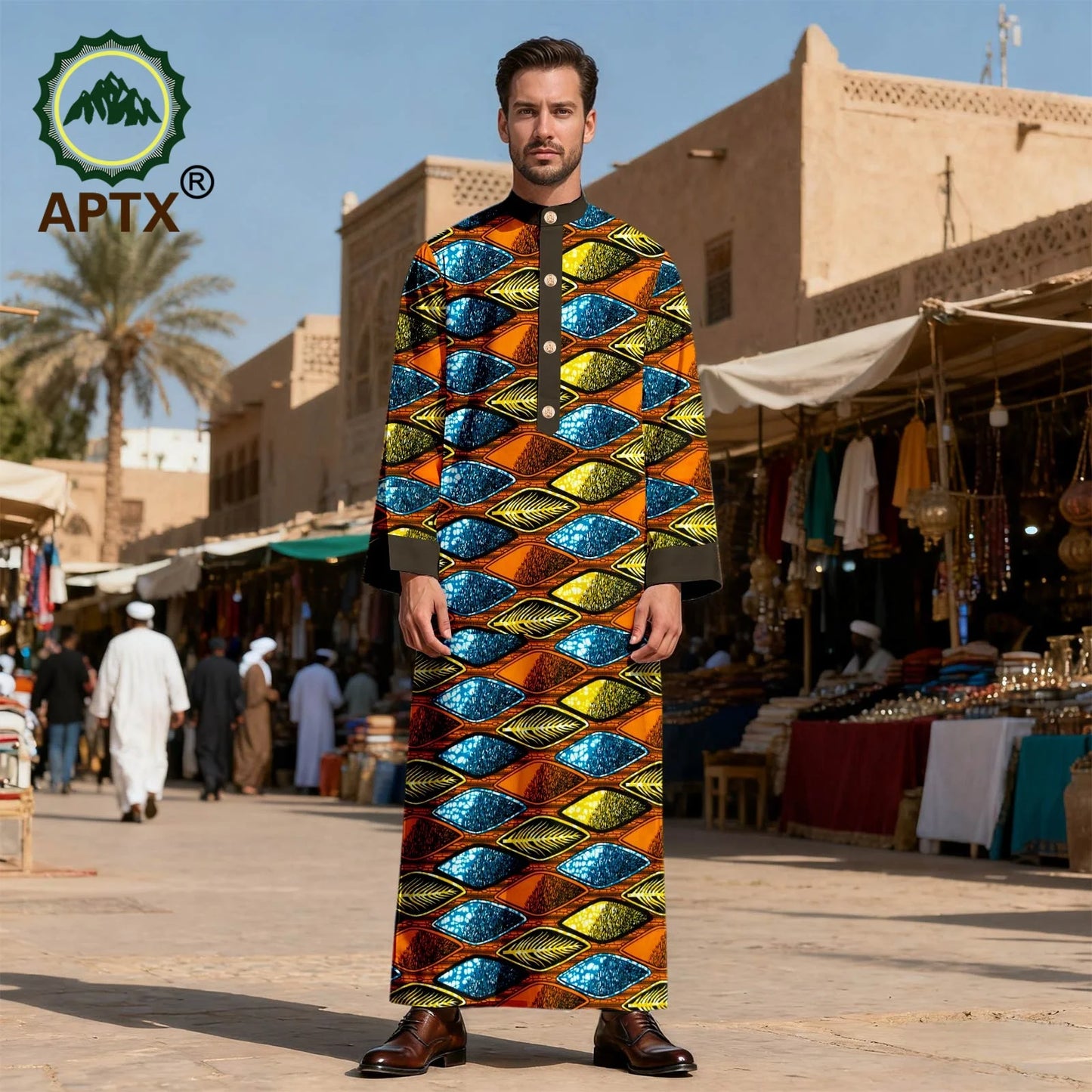 APTX Men's Jubba Thobe Embroidered Robe Single-Breasted Loose Fit Casual Wedding Church Outfit Muslim Fashion 2514020