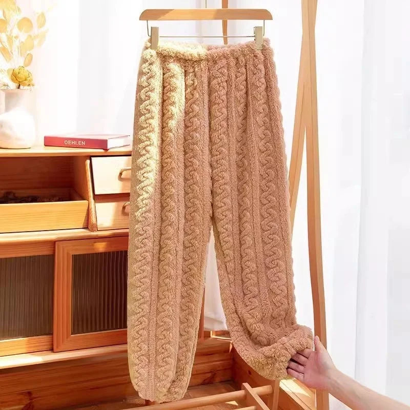 Thickened Coral Fleece Sleepwear Straight Leg Lazy Pants Home Clothes for Men And Women Winter Warm Soft Plush Pyjamas Pj Pants