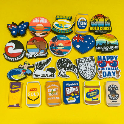6-100pcs Happy Australia Day New Zealand Gold Coast Kangaroo Surfing PVC Shoe Charms For Clogs Pins Sandals Shoes Decoration