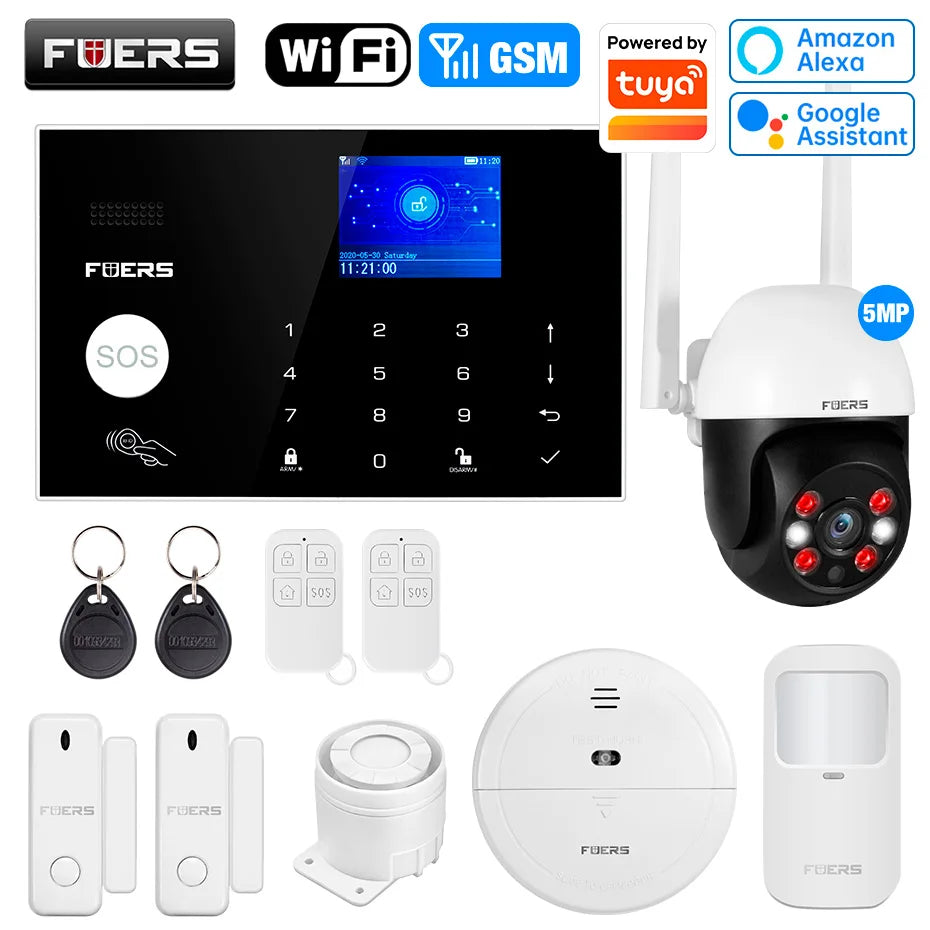 FUERS WIFI GSM Alarm System Wireless Home Burglar Security Alarm System works with Tuya Smart APP Control Motion Detector Sensor