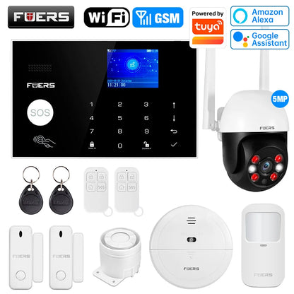 FUERS WIFI GSM Alarm System Wireless Home Burglar Security Alarm System works with Tuya Smart APP Control Motion Detector Sensor