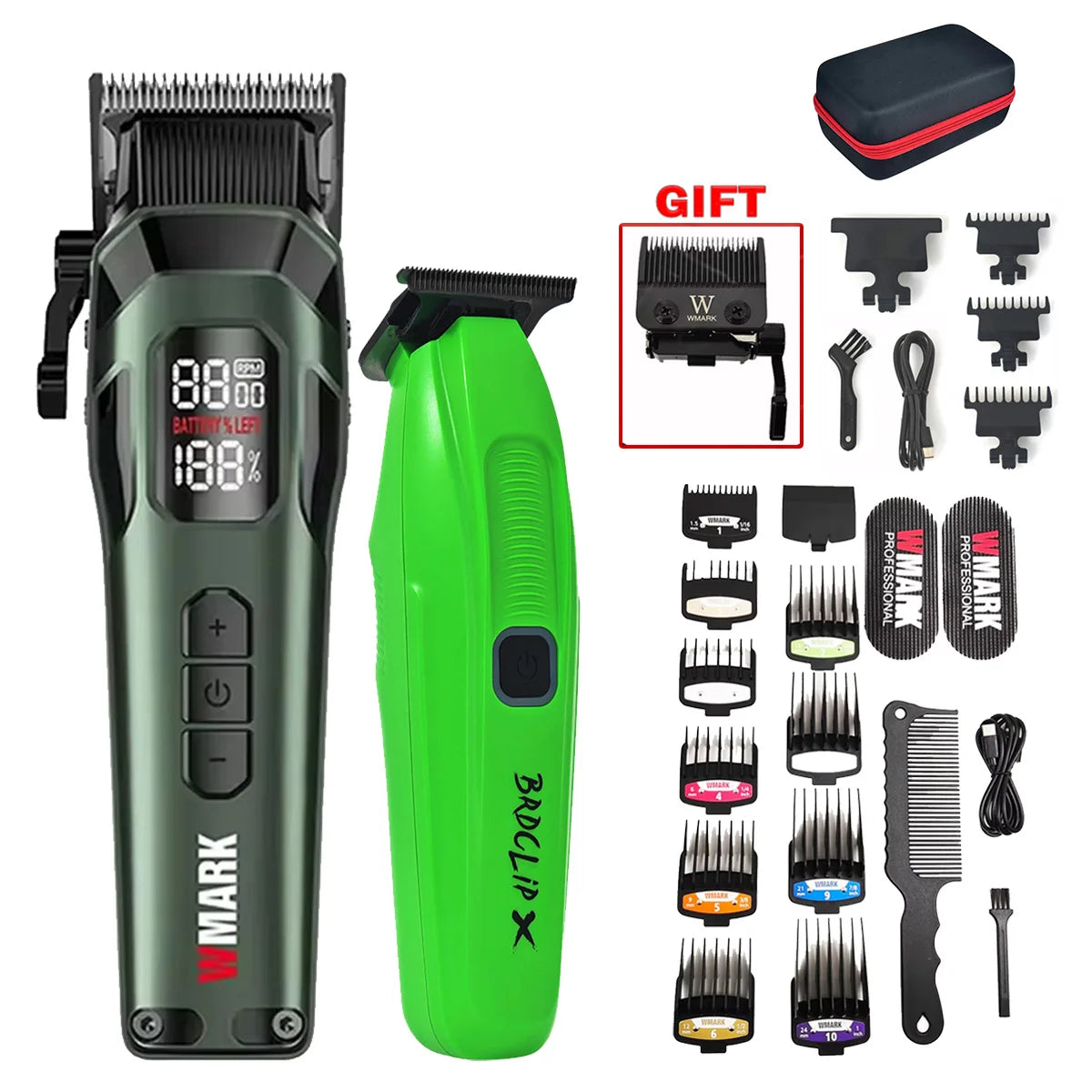 9000RPM WMARK NG-8080 Professional Hair Clipper 5 Speed Adjustment DLC FADE Blade Hair Trimmer Cutting Machine with Gift Blade