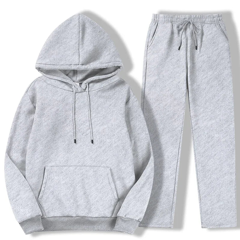 Men's Autumn Winter Solid Color Casual Sports Two - piece Hoodie and Pants Set S - 3XL Tracksuit for Daily Workout Enthusiasts