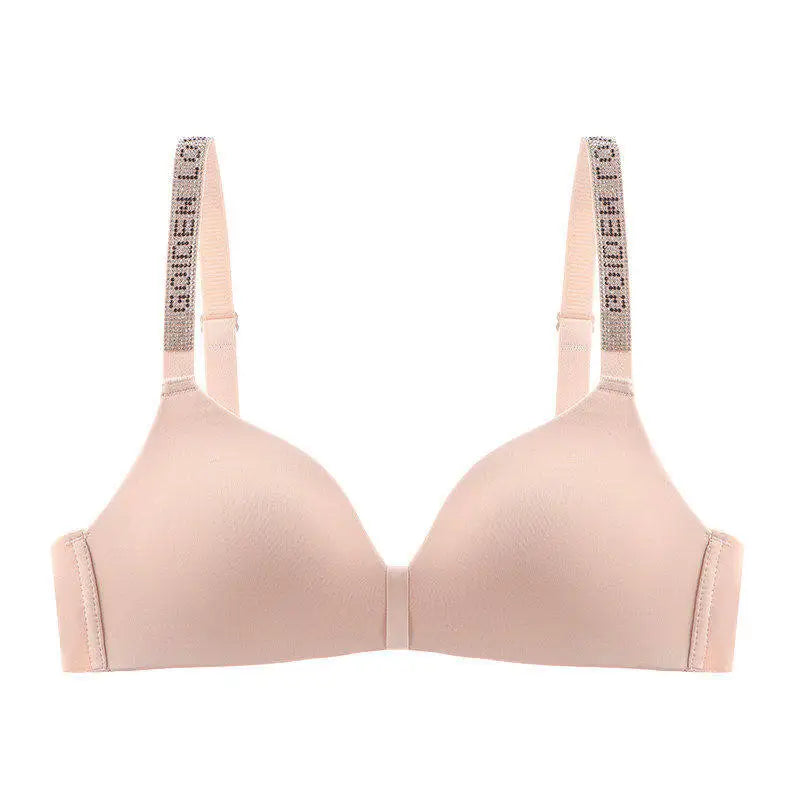 Hot Sale Sexy Letter Rhinestone Strap Bra Set Seamless Thin Summer Light Push Up Anti Sagging Comfortable Women Lingerie Set