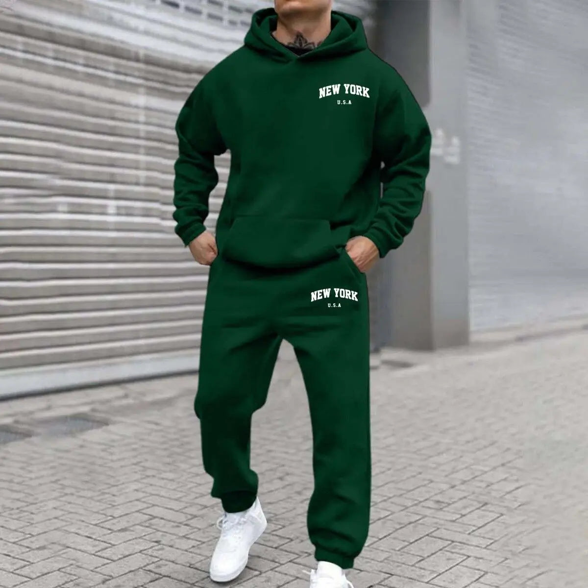 Amazon Cross-Border Hot Selling New Arrival Men's and Women's Streetwear Trendy Fleece Hooded Print Sweatshirt Set Bestseller