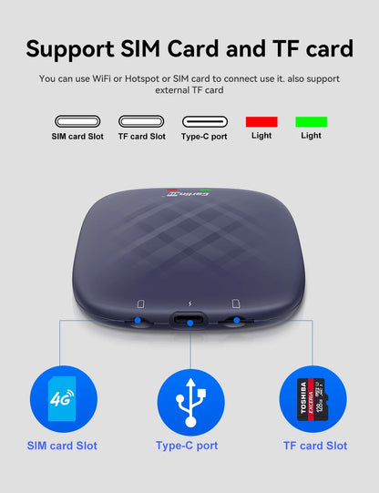 2026 NEW CarlinKit CarPlay Ai Box Qualcomm 8-Core Android 13 Wireless Carplay Android Auto Car Video TV Box WiFi SIM For Netflix