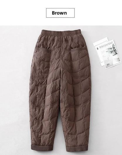 Women's Quilted Pants Casual Lightweight Thickened Warm Harem Style Straight Leg High Waist Long Trousers Winter Fashion