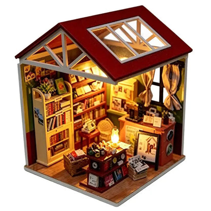 DIY Miniature Wooden Dollhouse Kit Mini House Model Handmade Assembly Craft Kit Stress Relief Desk Decor Birthday Gift For Adult