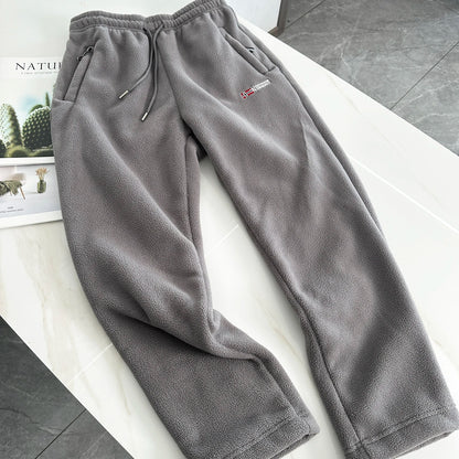 Thickened Fleece Lined Straight Leg Casual Pants for Men Winter Leisure Trousers Trendy Couple Pants Chinese Brand