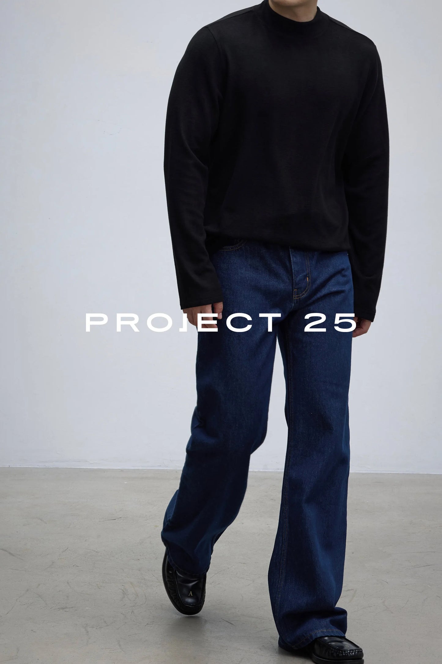 PROJECT 25 Men's Vintage Raw Denim Wide Leg Jeans - Relaxed Straight Fit with Micro Flare, Minimalist Casual Trousers