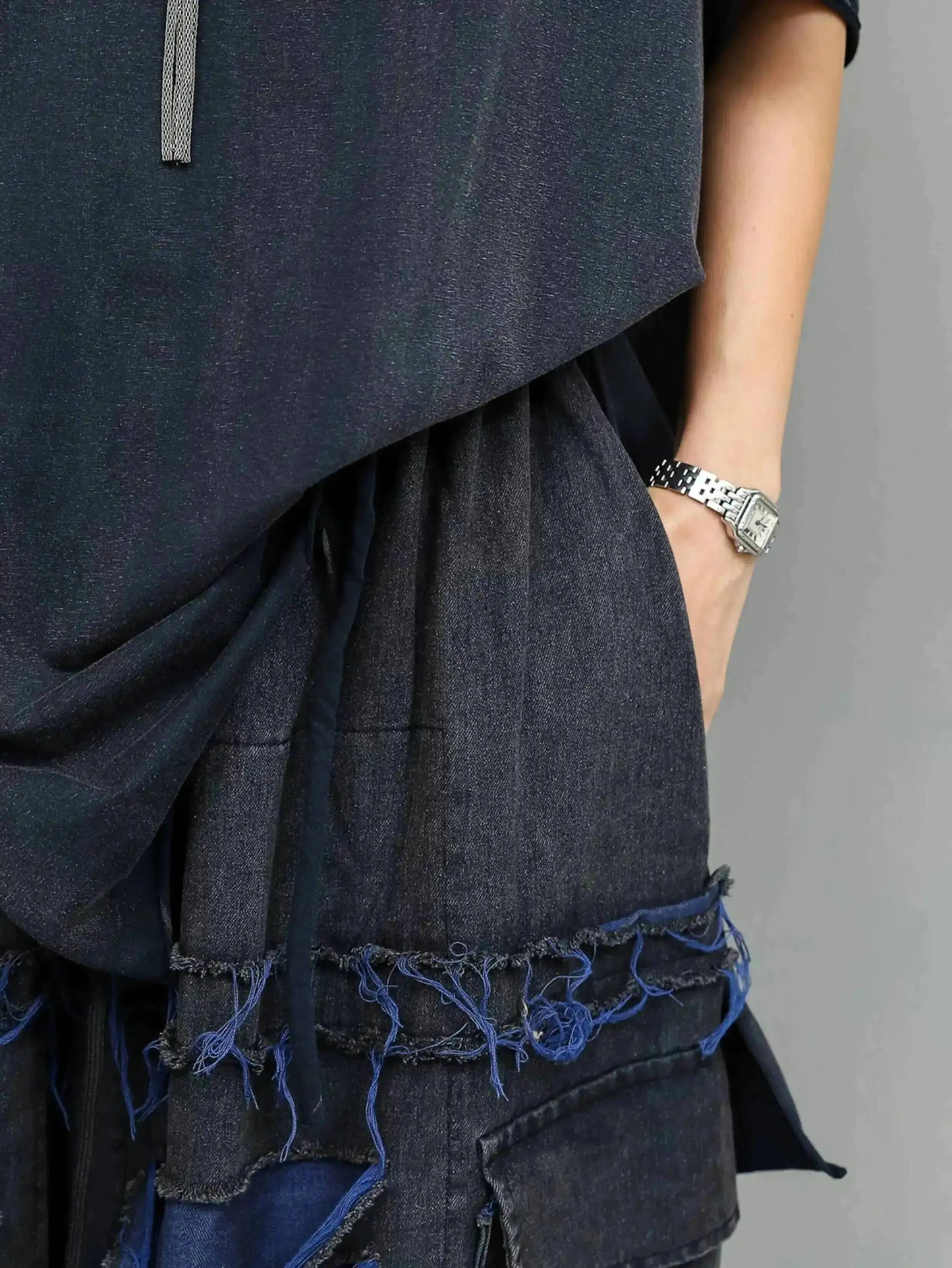 Trendy Cool Fashion Top Women Distressed Asymmetrical Mid-length T-shirt Loose LX5861