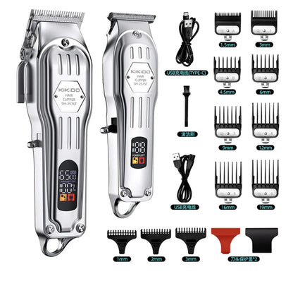 KIKIDO Professional Cordless Hair Clipper SH-2575T LCD Display Barber Trimmer Kit for Men Rechargeable 6 Combs