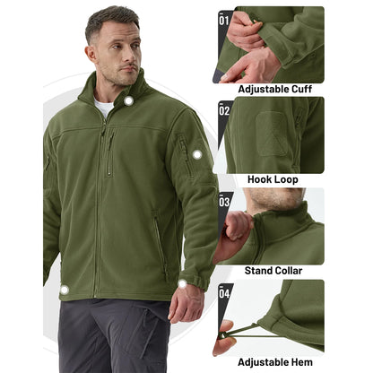 TACVASEN Full Zip Up Green Fleece Jacket Thermal Warm Work Coats Mens Zipper Pockets Jacket Hiking Training Outwear Windbreaker