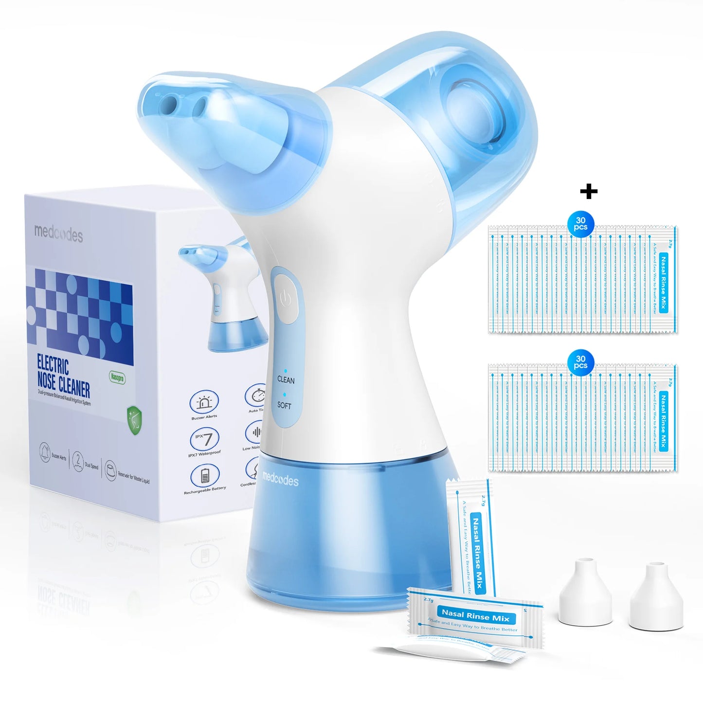 Electric Nasal Rinse Irrigation,30 Salt Packets, for Relieving Sinus Discomfort, Self-Cleaning and Automatic Waste Collection