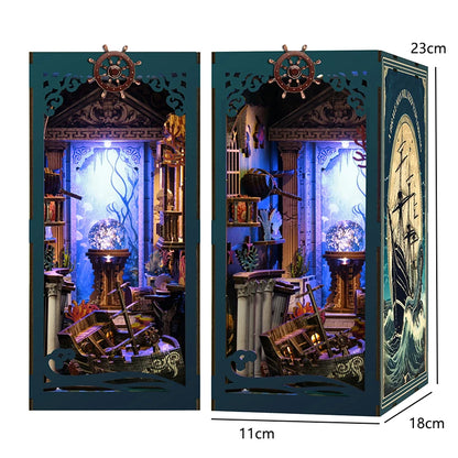 Zuuton DIY Wooden Book Nook Shelf Insert Kit Japanese Alley Miniature Model with LED Light 3D Puzzle Bookend Creative Gift Home