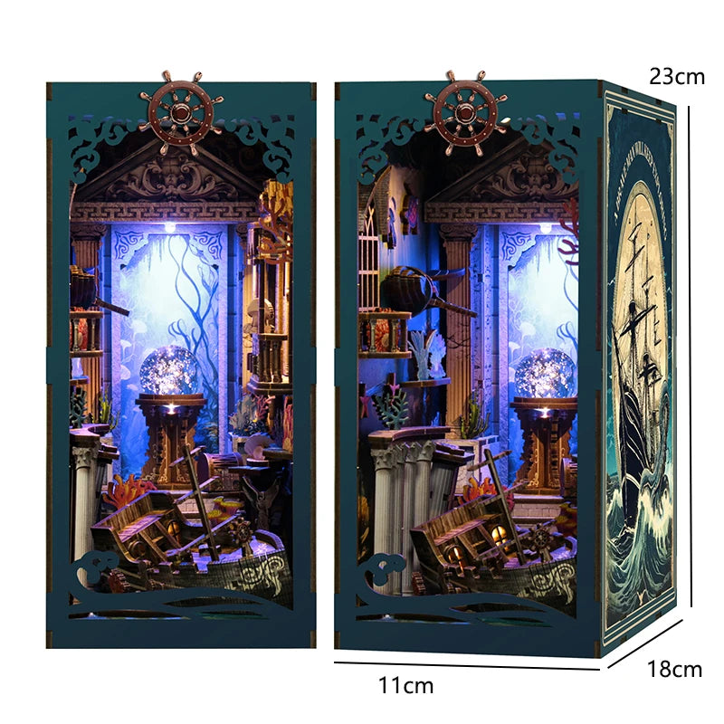 DIY Detective Mystery Book Nook Kit with LED Lights Wooden Bookend Bookshelf Insert Handmade Craft Gift for Book Lovers Adults
