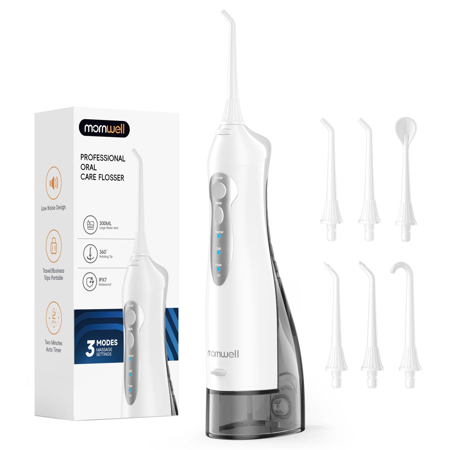 Mornwell Water Flosser Teeth Picks 4 Jets 3 Modes Portable Cordless D52 Water Floss For Teeth Cleaner IPX7 Waterproof Oral Picks