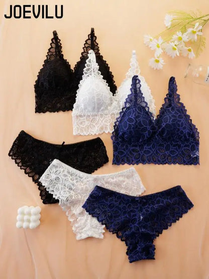 Women's Simple Contrast Lace Wireless Bra Bow Panty Set Adjustable Spaghetti Strap Bralette Knicker Wireless Bras Summer Clothes