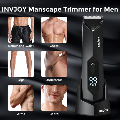 Sejoy T8S Body Hair Trimmer for Men Ball Trimmer for Groin Pubic Replaceable Ceramic Blade Electric Shaver IPX7 Waterproof