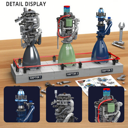 Mould King 10247 Raptor Rocket Engine Building Blocks Science and Education Model Power Drive Kids STEM Toy Adults Creative Gift