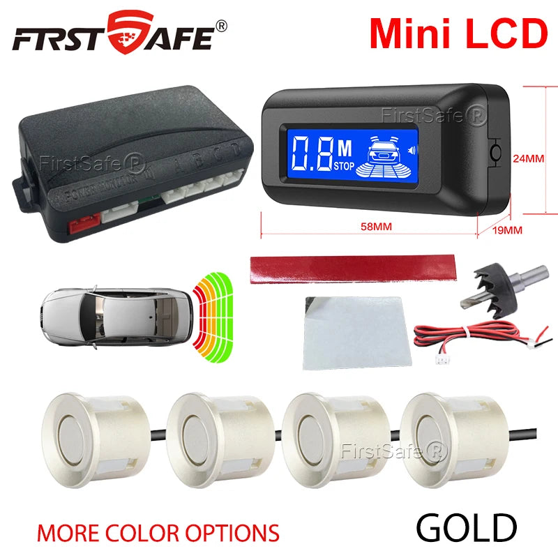FirstSafe Factory Car Parking Sensor Kit Mini LCD Display With 22mm 4 Sensors Radar Detector System Universal All Car